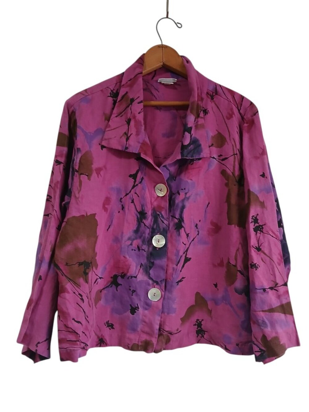Habitat 100% Linen Purple Foral Summer Cropped Jacket XL